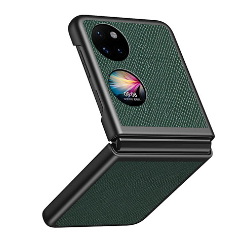 Funda Bumper Lujo Cuero y Plastico Mate Carcasa QH2 para Huawei P60 Pocket Verde