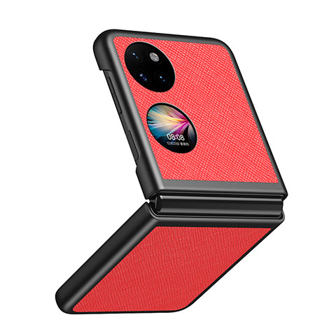 Funda Bumper Lujo Cuero y Plastico Mate Carcasa QH2 para Huawei Pocket S Rojo