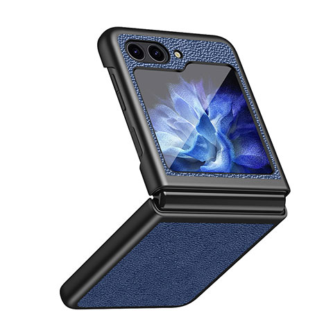 Funda Bumper Lujo Cuero y Plastico Mate Carcasa QH2 para Samsung Galaxy Z Flip5 5G Azul