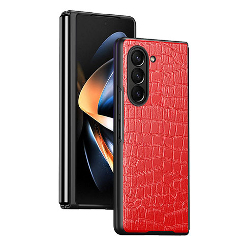 Funda Bumper Lujo Cuero y Plastico Mate Carcasa QH2 para Samsung Galaxy Z Fold5 5G Rojo