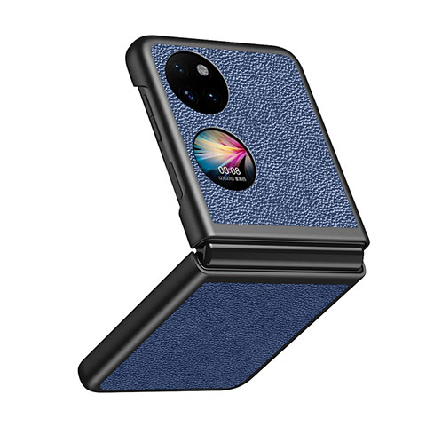 Funda Bumper Lujo Cuero y Plastico Mate Carcasa QH4 para Huawei P60 Pocket Azul