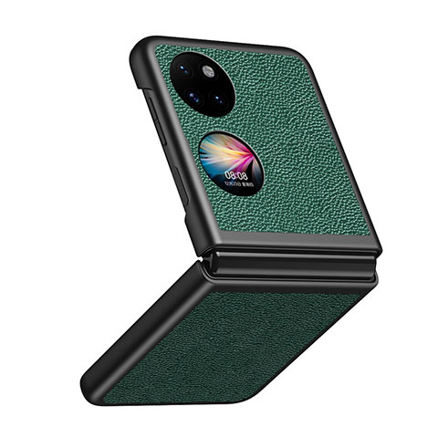 Funda Bumper Lujo Cuero y Plastico Mate Carcasa QH4 para Huawei P60 Pocket Verde