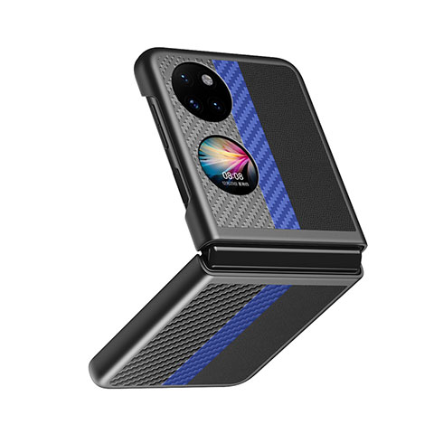 Funda Bumper Lujo Cuero y Plastico Mate Carcasa QH6 para Huawei P60 Pocket Azul