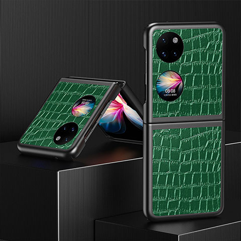 Funda Bumper Lujo Cuero y Plastico Mate Carcasa QH7 para Huawei P60 Pocket Verde