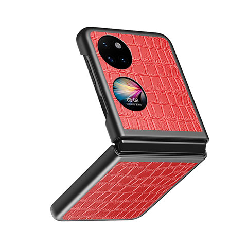 Funda Bumper Lujo Cuero y Plastico Mate Carcasa QH8 para Huawei P50 Pocket Rojo