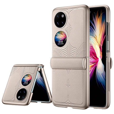 Funda Bumper Lujo Cuero y Plastico Mate Carcasa QK2 para Huawei P50 Pocket Oro