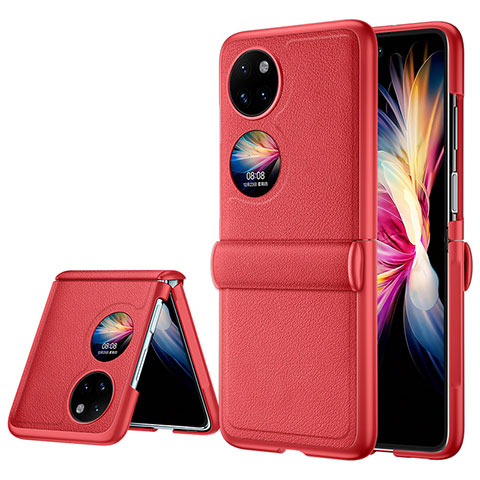 Funda Bumper Lujo Cuero y Plastico Mate Carcasa QK2 para Huawei P50 Pocket Rojo