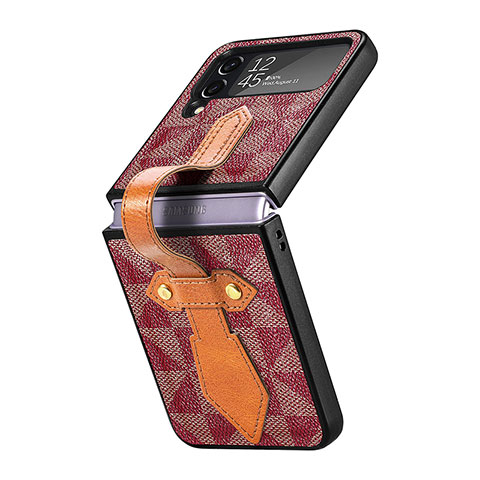 Funda Bumper Lujo Cuero y Plastico Mate Carcasa R01 para Samsung Galaxy Z Flip4 5G Rojo