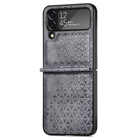 Funda Bumper Lujo Cuero y Plastico Mate Carcasa R02 para Samsung Galaxy Z Flip4 5G Gris