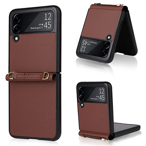 Funda Bumper Lujo Cuero y Plastico Mate Carcasa R04 para Samsung Galaxy Z Flip3 5G Marron