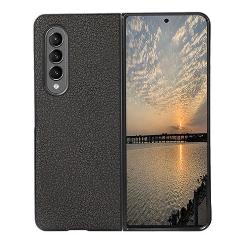 Funda Bumper Lujo Cuero y Plastico Mate Carcasa R04 para Samsung Galaxy Z Fold4 5G Negro