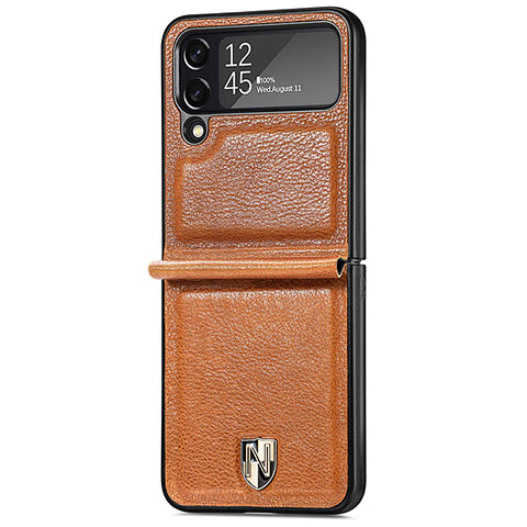 Funda Bumper Lujo Cuero y Plastico Mate Carcasa R05 para Samsung Galaxy Z Flip4 5G Marron