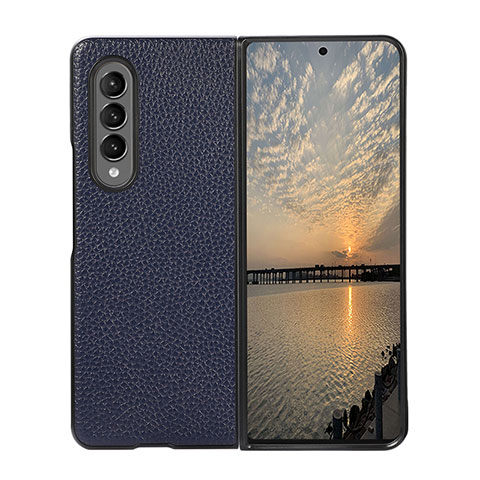 Funda Bumper Lujo Cuero y Plastico Mate Carcasa R05 para Samsung Galaxy Z Fold3 5G Azul