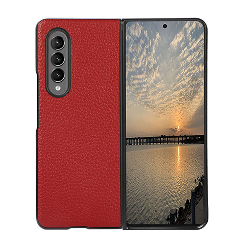 Funda Bumper Lujo Cuero y Plastico Mate Carcasa R05 para Samsung Galaxy Z Fold3 5G Rojo