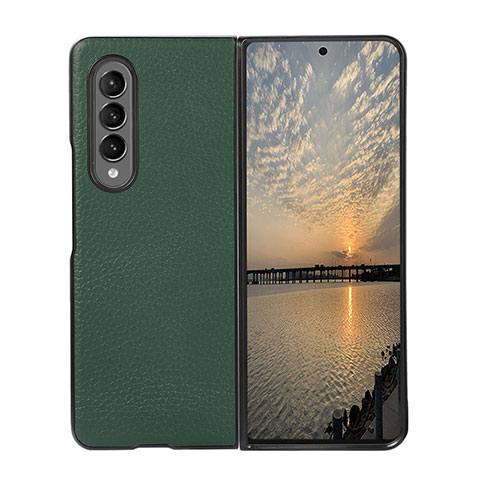 Funda Bumper Lujo Cuero y Plastico Mate Carcasa R05 para Samsung Galaxy Z Fold3 5G Verde