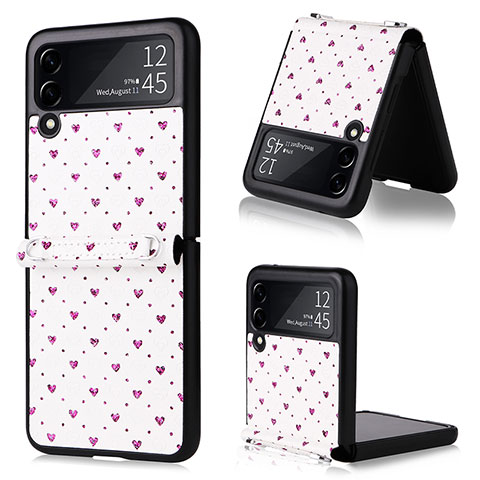 Funda Bumper Lujo Cuero y Plastico Mate Carcasa R07 para Samsung Galaxy Z Flip3 5G Morado