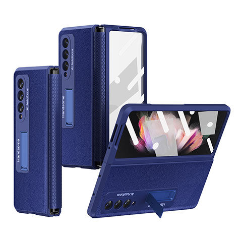 Funda Bumper Lujo Cuero y Plastico Mate Carcasa R09 para Samsung Galaxy Z Fold3 5G Azul