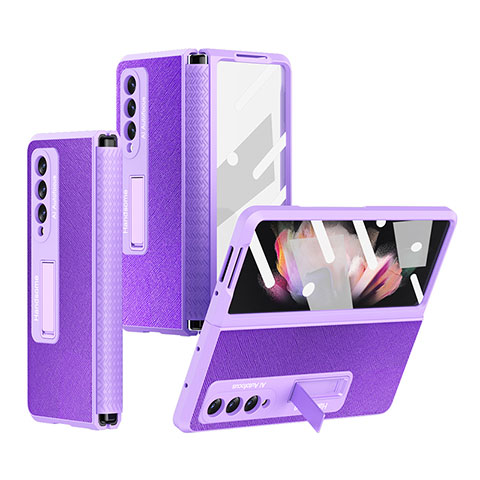 Funda Bumper Lujo Cuero y Plastico Mate Carcasa R09 para Samsung Galaxy Z Fold4 5G Morado