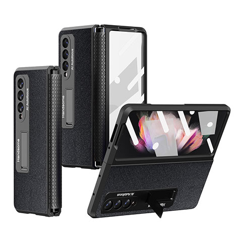 Funda Bumper Lujo Cuero y Plastico Mate Carcasa R09 para Samsung Galaxy Z Fold4 5G Negro