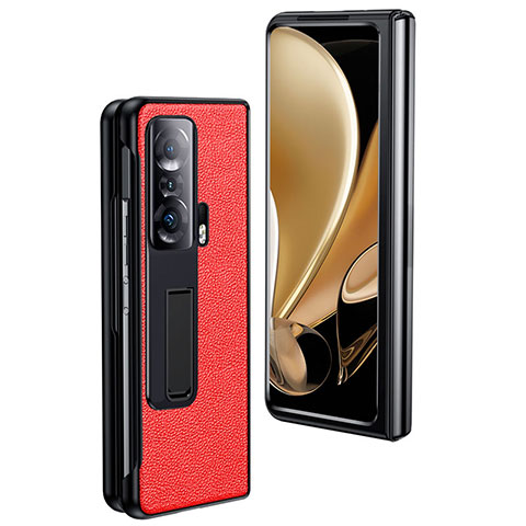 Funda Bumper Lujo Cuero y Plastico Mate Carcasa S01 para Huawei Honor Magic V 5G Rojo