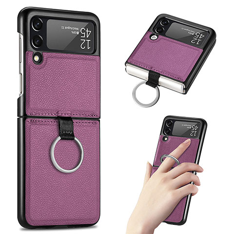 Funda Bumper Lujo Cuero y Plastico Mate Carcasa S01 para Samsung Galaxy Z Flip3 5G Morado