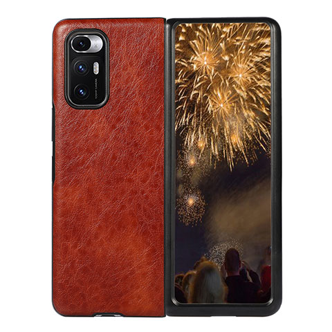 Funda Bumper Lujo Cuero y Plastico Mate Carcasa S01 para Xiaomi Mix Fold 5G Marron