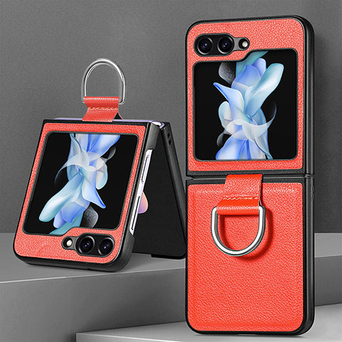 Funda Bumper Lujo Cuero y Plastico Mate Carcasa S01D para Samsung Galaxy Z Flip5 5G Naranja