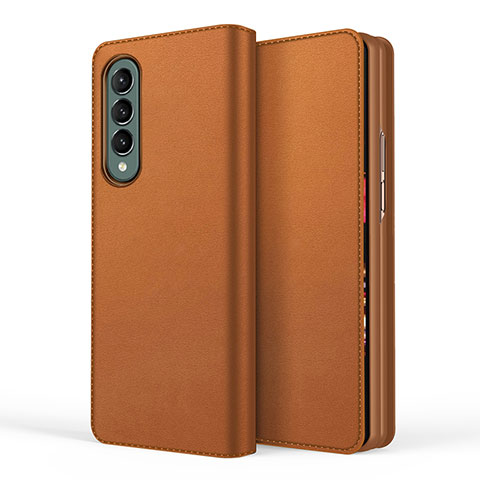 Funda Bumper Lujo Cuero y Plastico Mate Carcasa S03 para Samsung Galaxy Z Fold3 5G Marron