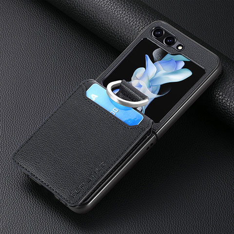 Funda Bumper Lujo Cuero y Plastico Mate Carcasa S03D para Samsung Galaxy Z Flip5 5G Negro