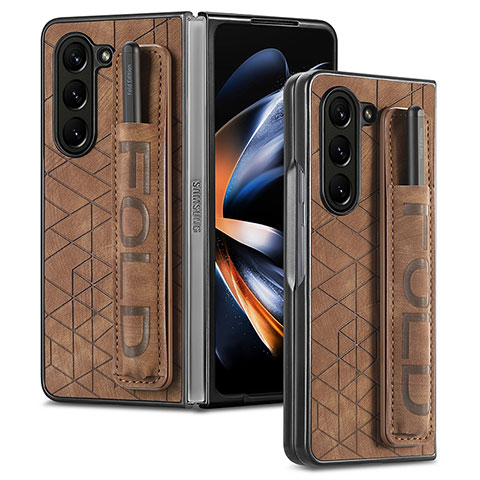 Funda Bumper Lujo Cuero y Plastico Mate Carcasa S03D para Samsung Galaxy Z Fold5 5G Marron