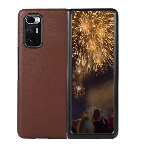 Funda Bumper Lujo Cuero y Plastico Mate Carcasa S04 para Xiaomi Mix Fold 5G Marron