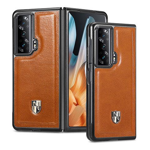 Funda Bumper Lujo Cuero y Plastico Mate Carcasa S04D para Huawei Honor Magic Vs Ultimate 5G Marron