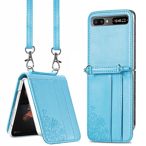 Funda Bumper Lujo Cuero y Plastico Mate Carcasa S04D para Samsung Galaxy Z Flip5 5G Azul