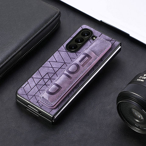 Funda Bumper Lujo Cuero y Plastico Mate Carcasa S04D para Samsung Galaxy Z Fold5 5G Morado