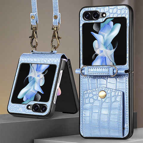 Funda Bumper Lujo Cuero y Plastico Mate Carcasa S05D para Samsung Galaxy Z Flip5 5G Azul