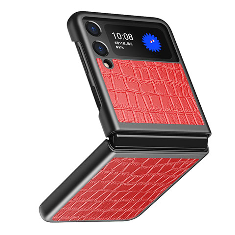 Funda Bumper Lujo Cuero y Plastico Mate Carcasa S07 para Samsung Galaxy Z Flip3 5G Rojo