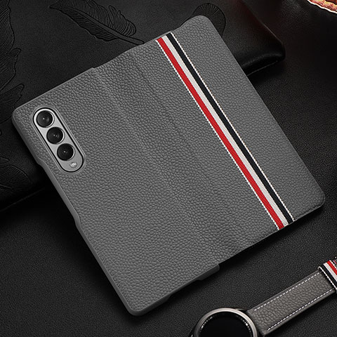 Funda Bumper Lujo Cuero y Plastico Mate Carcasa S07 para Samsung Galaxy Z Fold3 5G Gris