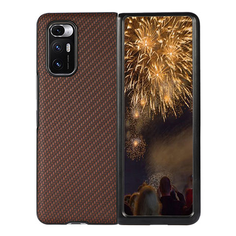 Funda Bumper Lujo Cuero y Plastico Mate Carcasa S07 para Xiaomi Mix Fold 5G Marron