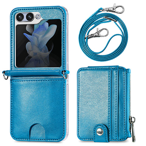 Funda Bumper Lujo Cuero y Plastico Mate Carcasa S07D para Samsung Galaxy Z Flip5 5G Azul