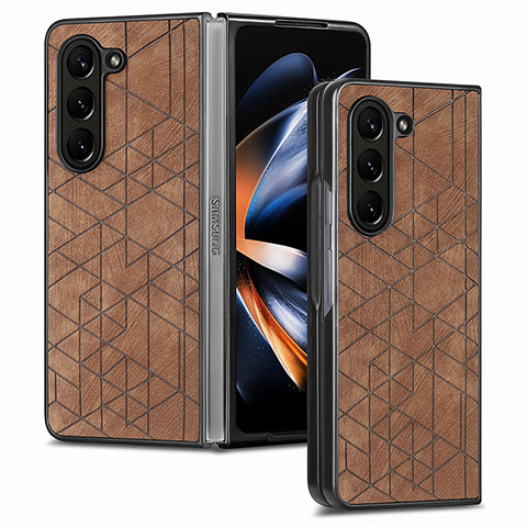 Funda Bumper Lujo Cuero y Plastico Mate Carcasa S07D para Samsung Galaxy Z Fold5 5G Marron