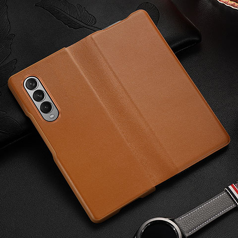 Funda Bumper Lujo Cuero y Plastico Mate Carcasa S08 para Samsung Galaxy Z Fold4 5G Marron