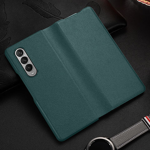 Funda Bumper Lujo Cuero y Plastico Mate Carcasa S08 para Samsung Galaxy Z Fold4 5G Verde