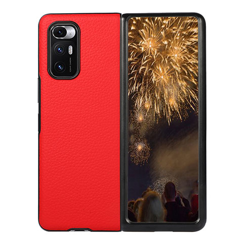 Funda Bumper Lujo Cuero y Plastico Mate Carcasa S08 para Xiaomi Mix Fold 5G Rojo