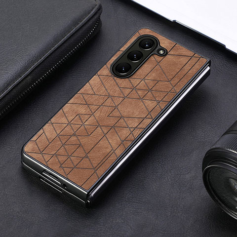 Funda Bumper Lujo Cuero y Plastico Mate Carcasa S08D para Samsung Galaxy Z Fold5 5G Marron