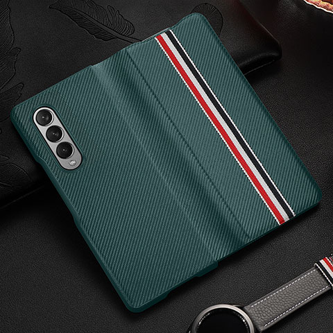 Funda Bumper Lujo Cuero y Plastico Mate Carcasa S09 para Samsung Galaxy Z Fold3 5G Verde