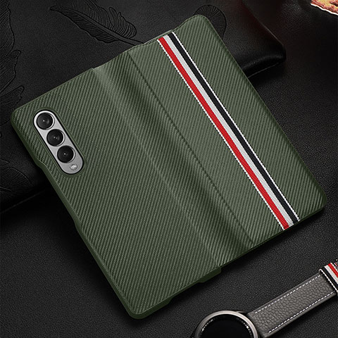 Funda Bumper Lujo Cuero y Plastico Mate Carcasa S09 para Samsung Galaxy Z Fold4 5G Menta Verde