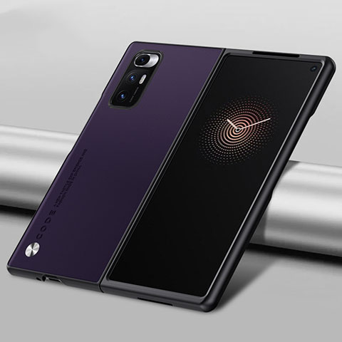 Funda Bumper Lujo Cuero y Plastico Mate Carcasa S09 para Xiaomi Mix Fold 5G Morado