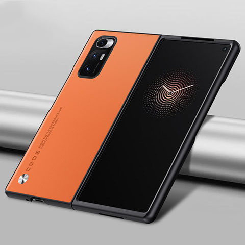 Funda Bumper Lujo Cuero y Plastico Mate Carcasa S09 para Xiaomi Mix Fold 5G Naranja