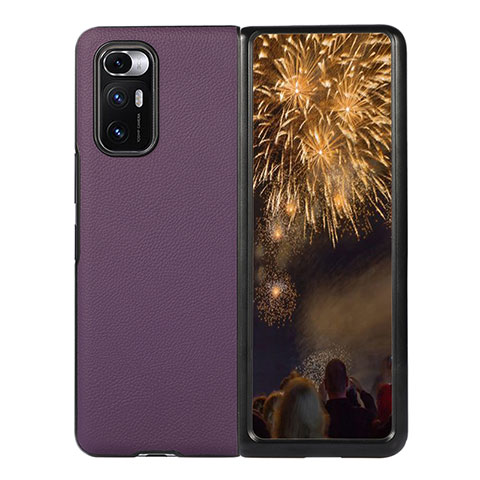 Funda Bumper Lujo Cuero y Plastico Mate Carcasa S10 para Xiaomi Mix Fold 5G Morado