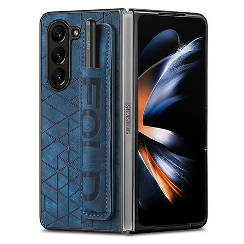 Funda Bumper Lujo Cuero y Plastico Mate Carcasa S11D para Samsung Galaxy Z Fold5 5G Azul